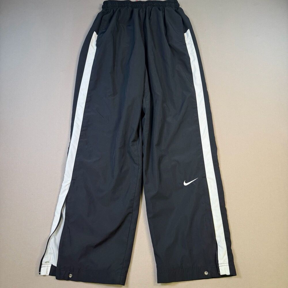 Vintage Y2K Nike Team Track Pants Mens M Black White Zip Leg Baggy